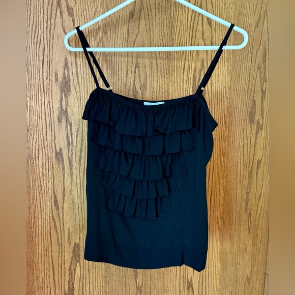 Black 100% Silk Camisole by T Luxury Apparel with Ruffled Tier Detail Tank Top - Picture 2 of 7